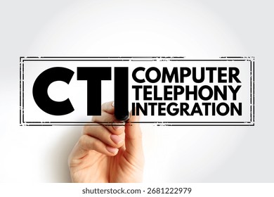 CTI - Computer Telephony Integration is a common name for any technology that allows interactions on a telephone and a computer to be coordinated, acronym stamp concept background