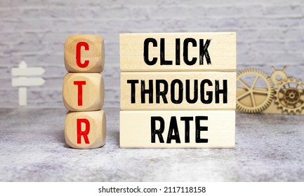 CTR click through rate symbol. Wooden blocks with words 'CTR click through rate'. Beautiful white background. Business and CTR click through rate concept. Copy space.