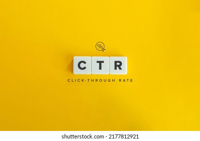 CTR (Click-through rate) banner and concept. Block letters on bright orange background. Minimal aesthetics.