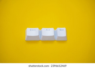 Ctrl, A, Del keyboard buttons, Control, All and Delete key shortcut isolated on a yellow background.