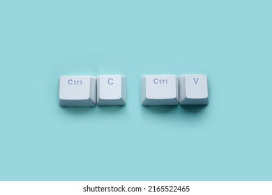 Ctrl C, Ctrl V keyboard buttons, copy and paste key shortcut isolated on a blue background.