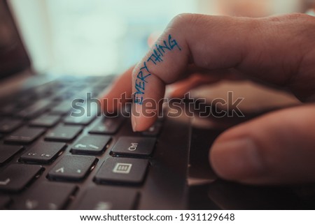 ctrl keyboard control everything. Finger pressed down on the keyboard on laptop. Selective focus.