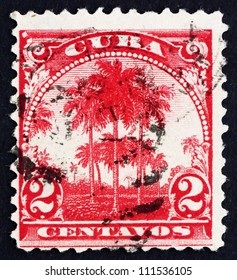 CUBA - CIRCA 1899: a stamp printed in the Cuba shows Royal Palms, Roystonea Regia, National Tree of Cuba, circa 1899