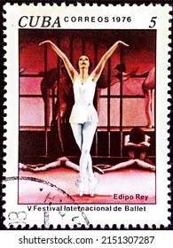 Cuba, circa 1976: postage stamp from the series
5th International Ballet Festival, Havana with Scene from "Oedipus Rex".