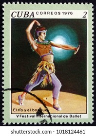 CUBA - CIRCA 1976: a stamp printed in Cuba shows scene from ballet The river and the forrest, 5th International Ballet Festival, Havana, circa 1976