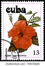 CUBA - CIRCA 1978: A stamp, printed in Cuba, shows a Hibiscus flower, "Flowers of the Pacific Ocean"