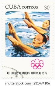 CUBA - CIRCA 1979: A Stamp Printed In Cuba Shows Synchronised Swimming, Olympics In Montreal, Circa 1979