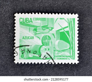 Cuba - Circa 1982 : Cancelled Postage Stamp Printed By Cuba, That Shows Sugar Processing Plant, Circa 1982.