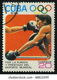 CUBA - CIRCA 1984: stamp printed by Cuba, shows 1984 Summer Olympics, Los Angeles. Boxing, circa 1984.