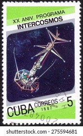 CUBA - CIRCA 1987: Stamp Printed By Cuba, Shows Soviet Space Program Intercosmos, Circa 1987