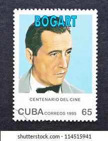 CUBA - CIRCA 1995: a postage stamp printed in Cuba showing an image of  Humphrey Bogart, circa 1995.