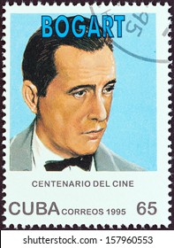 CUBA - CIRCA 1995: A stamp printed in Cuba from the "Centenary of Motion Pictures. Designs showing film stars" issue shows Humphrey Bogart, circa 1995. 