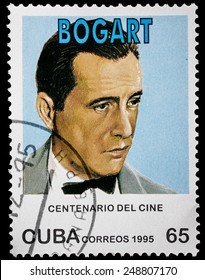CUBA - CIRCA 1995: A stamp printed in Cuba from the "Centenary of Motion Pictures. Designs showing film stars" issue shows Humphrey Bogart, circa 1995.