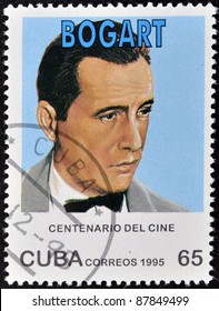 CUBA - CIRCA 1995: A stamp printed in Cuba shows famous american Broadway and movies actor Humphrey Bogart, circa 1995