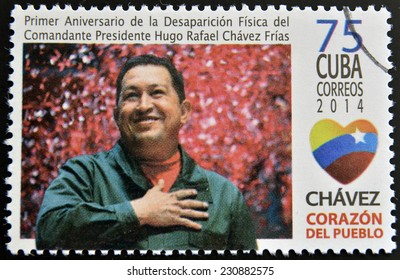 CUBA - CIRCA 2014: A Stamp Printed In Cuba Shows Hugo Rafael Chavez (1954-2013), President Of Venezuela, Circa 2014 