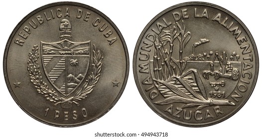 Cuba Cuban Coin One Peso 1981 International Day Of Food Arms Denomination Below Cuba Cuban Coin One Peso 1981 International Day Of Food Arms Denomination Below