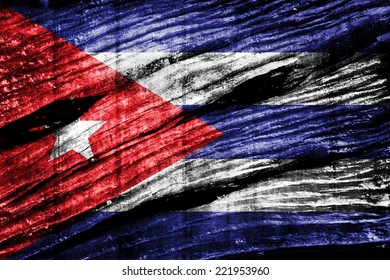 Cuba Flag On Old Wood Texture