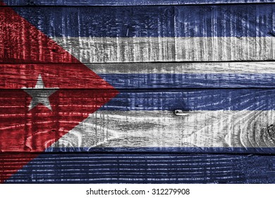 Cuba Flag On Old Wood Texture Background