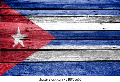 Cuba Flag On Wood