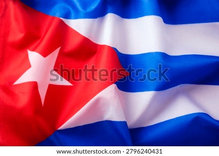 Cuba flag waving in the wind background macro shot