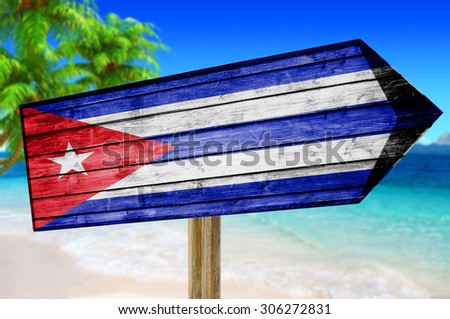 Cuba Flag wooden sign with beach background