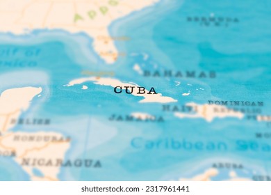 Cuba in Focus on a Tilted Map.