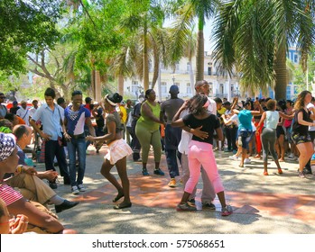 Cuba, Havana - 07 April, 2016: street dances of salsa in one of the central squares in Havana, where both the locals and the tourists can take the dancefloor and dance till they drop, a fun event 