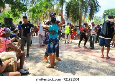 Cuba, Havana - 07 April, 2016: Street Dances Of Salsa In One Of The Central Squares In Havana, Where Both The Locals And The Tourists Can Take The Dancefloor And Dance Till They Drop, A Fun Event 