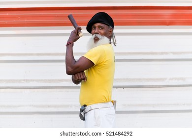 CUBA, Havana MAY 6, 2016.Revolutionary Man Posing In The Street Of Havana. Cuba.