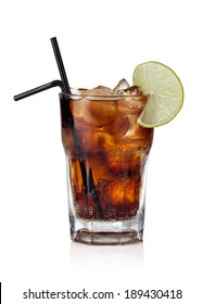 Cuba Libre Drink With Lime On A White Background