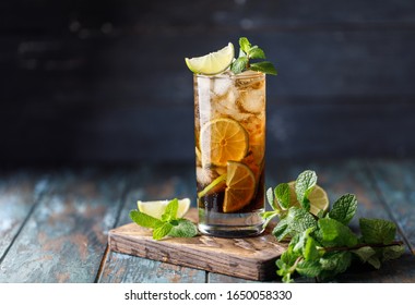 Cuba Libre Or Long Island Iced Tea Cocktail With Strong Drinks	