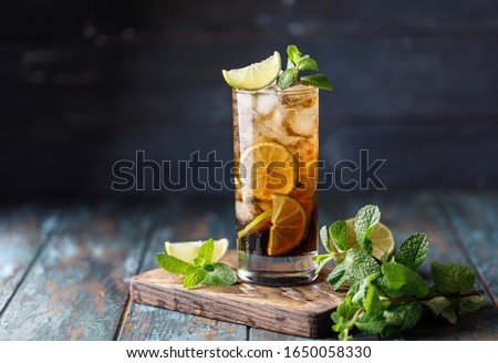 Cuba Libre or long island iced tea cocktail with strong drinks	