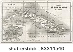 Cuba old map with Havana insert plan. Created by Vuillemin and Erhard, published on Le Tour du Monde, Paris, 1860