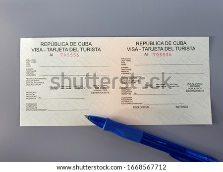 Cuba Visa card application form. This form should be completed by any visitor or tourist entering Cuba.