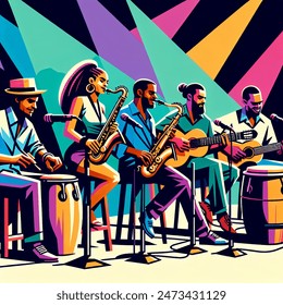 Cuban Band Block Colour Vector Illustration AI-generated image ...