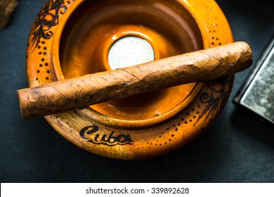 Cuban Cigar In Ash Tray, From Above