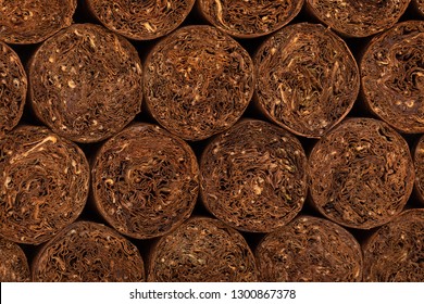 Cuban Cigar Texture. Close-up Detail Of Cigars. Background On The Topic Of Cigars