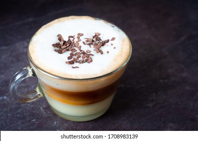 Cuban Coffee with layers of condensed milk, fresh espresso coffee and foamed milk.
