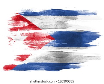 The Cuban flag painted on  white paper with watercolor
