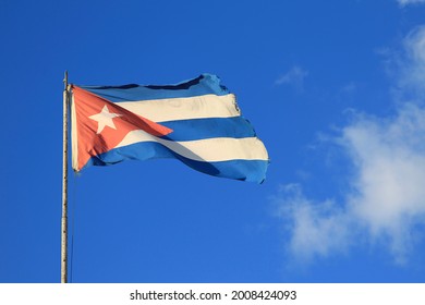 Cuban Flag Waving In The Wind. 