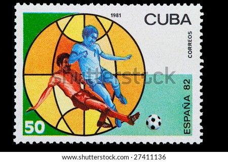 cuban post stamp to the world football championship of 1982 in Spain