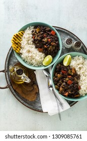 Cuban Rice And Black Bean Dish With Grilled Pineapple. Healthy Vegan Caribbean Food For The Whole Family, Party Or Restaurant Menu