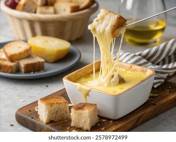 A cube of breads with cheese