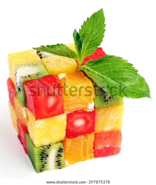 Cube Formed Sliced Fruits Isolated On Stock Photo (Edit Now) 297875378