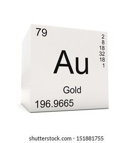cube of gold element of the periodic table isolated on white background - Periodic Table Symbol Gold cube of gold element of the periodic table isolated on white background - Periodic Table Symbol Gold