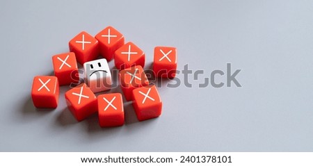 Cube shape with copy space show unhappy, dissatisfaction face. Emotional stress illness or unhappy, disapprove customer service.