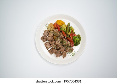 Cube Steak Served With Grilled Vegetables