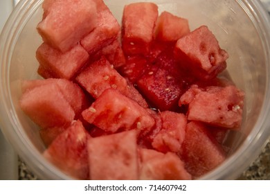 Cubed watermelon in container