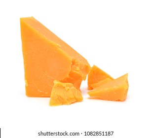 Cubes Of Cheddar Cheese Isolated On White 