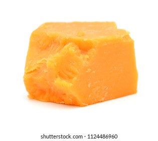 Cubes Of Cheddar Cheese Isolated On White 